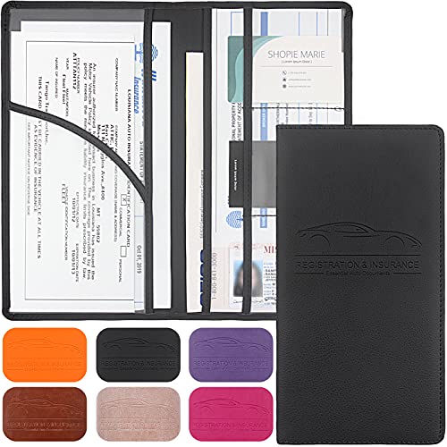 Premium Car Registration & Insurance Card Holder with Magnetic Shut, Vehicle Glove Box Car Organizer – For Documents, Cards, License (Black)