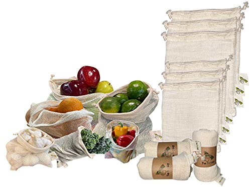 TheBagGuy – Organic Cotton Mesh Bags | Reusable Vegetable Produce Bags | Multipurpose Biodegradable Zero Waste Grocery Bag | Washable | Food Safe | Drawstring Closure | Quality Double Stitched(6 Pack)