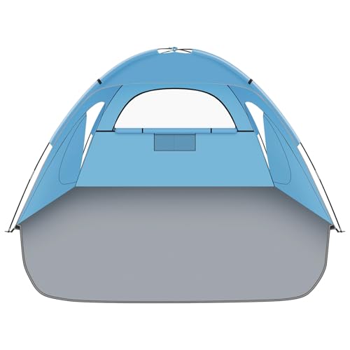 Hoeada Beach Tent Sun Shelter, Beach Shade Tent with UPF 50+ UV Protection for 2-3 Person, Portable & Easy Setup Cabana, 3 Roll Up Doors & 8mm Fiberglass Rods, Carry Bag Included