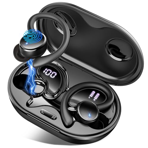 Matast Wireless Earbuds, Bluetooth 5.4 Headphones Sport, 50H Deep Bass Sound Over Ear Buds with 4 ENC Noise Cancelling Mic, Dual LED Display, IP7 Waterproof Earphones with Earhook for Workout/Running