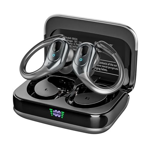 sajawass Wireless Earbuds Bluetooth 5.3, 75Hrs Playtime IP7 Waterproof Sports Headphones, Secure Fit Ear Hooks with LED Display, ENC Mic for Running/Gym, Compatible iOS/Android
