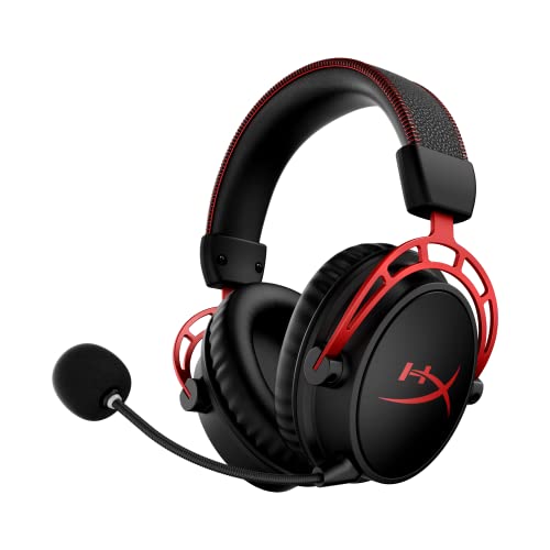 HyperX Cloud Alpha Wireless – Gaming Headset for PC, 300-hour battery life, DTS Headphone:X Spatial Audio, Memory foam, Dual Chamber Drivers, Noise-canceling mic, Durable aluminum frame,Red