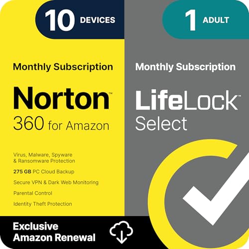 Norton 360 with LifeLock Select Bundle, 10 Devices – All-in-One Protection for your Devices, Online Privacy, and Identity, Activation Required [Subscription]