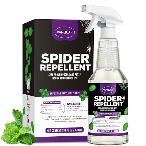 VANQUAR 16 oz Peppermint Oil Spider Repellent Spray – Natural Insect Deterrent for Home & Garden
