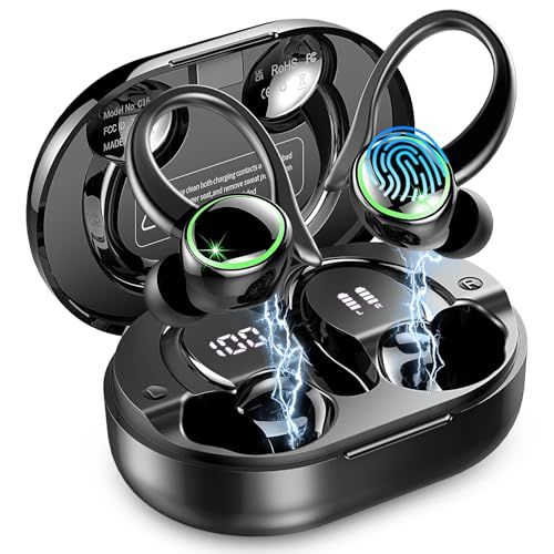 Wireless Earbuds, Bluetooth Headphones 5.4, 50H Playback Over-Ear buds with 4 ENC Noise Cancelling Mic, Deep Bass Earphones with Earhooks, IP7 Waterproof Fitness Headset for Sports Running Workout Gym