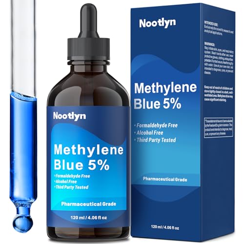 Methylene Blue Pharmaceutical Grade 5%, 120ml (4.06 oz), USP Grade, 3rd Party Tested, No Formaldehyde Brain Health Supplement for Humans