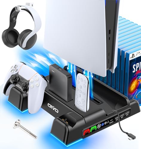 OIVO PS5 Stand Suction Cooling Station with AC Adapter，PS5 Controller Charging Station for PlayStation 5 Console, PS5 Cooling Fan Stand, PS5 Controller Charger Accessories, 12 Slots, Headset Holder