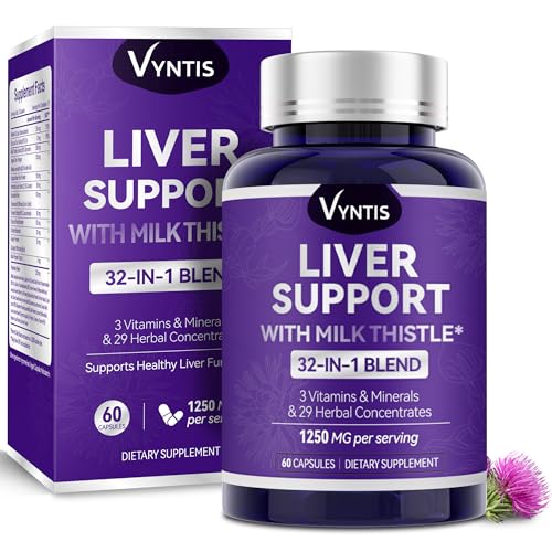 VYNTIS 32-in-1 Liver Cleanse Detox & Repair – Liver Support Supplement with Milk Thistle, Artichoke Extract, Dandelion Root & Beetroot Powder for Liver Health – 1250mg per Serving (60 Capsules)