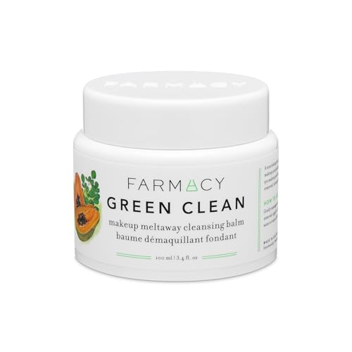 Farmacy Makeup Remover Cleansing Balm – Green Clean Waterproof Makeup Remover + Oil Based Cleanser – Gentle Exfoliating Double Cleanser – Melts From Balm to Milky Lather (100ml)