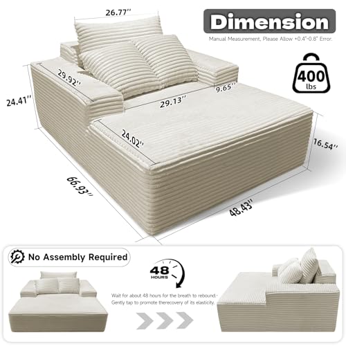 Foam Recliner Oversized Chaise Lounge Indoor,No Installation & Easy to Transport Sofa Bed Corduroy Sofa Recliner Chai for Living Room(Beige) - Image 3