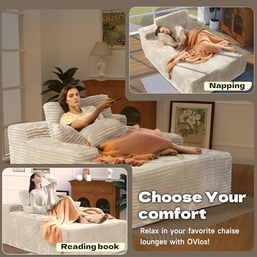 Foam Recliner Oversized Chaise Lounge Indoor,No Installation & Easy to Transport Sofa Bed Corduroy Sofa Recliner Chai for Living Room(Beige) - Image 5