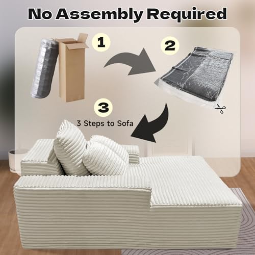 Foam Recliner Oversized Chaise Lounge Indoor,No Installation & Easy to Transport Sofa Bed Corduroy Sofa Recliner Chai for Living Room(Beige) - Image 8