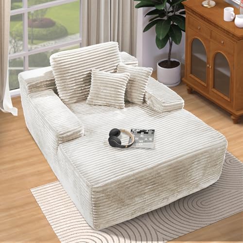 Foam Recliner Oversized Chaise Lounge Indoor,No Installation & Easy to Transport Sofa Bed Corduroy Sofa Recliner Chai for Living Room(Beige)