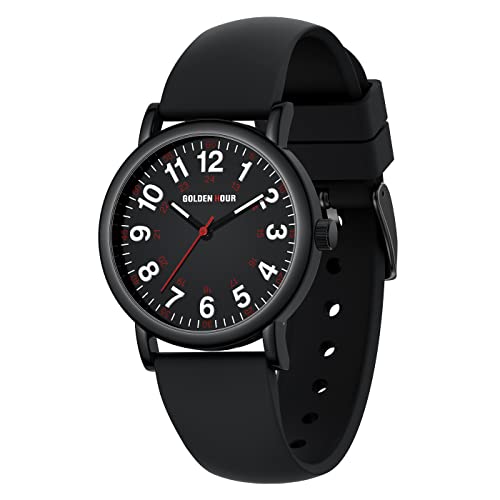 GOLDEN HOUR Waterproof Nurse Watch for Medical Professionals, Students Women Men – Military Time Luminouse Easy Read Dial, 24 Hour with Second Hand, Colorful Silicone Band
