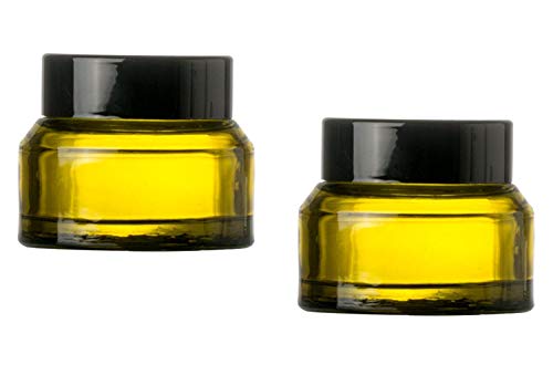 15ML 0.5oz Inclined Shoulder Pickle Green Glass Cream Bottle Container Black Lid Pack of 2