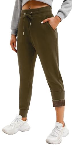 IUGA Fleece Lined Sweatpants Women Joggers with Pockets High Waisted Sherpa Winter Pants for Women Warm