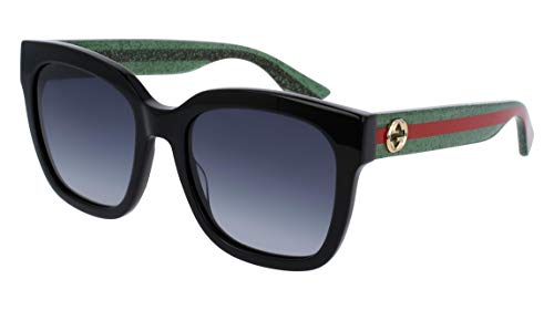 Gucci GG0034S col 002 54 Women’s Urban Pop Square Sunglasses, Black Glitter Green/Gray