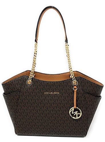 Michael Kors Jet Set Travel Large Chain Shoulder Tote (Brown PVC/Strap Logo)