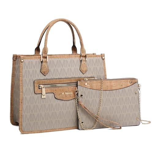 MKP Tote Bag for Women Medium Signature Monogram Satchel Handbags Purses Top Handle Shoulder Bags Wristlet Wallet Set 2pcs