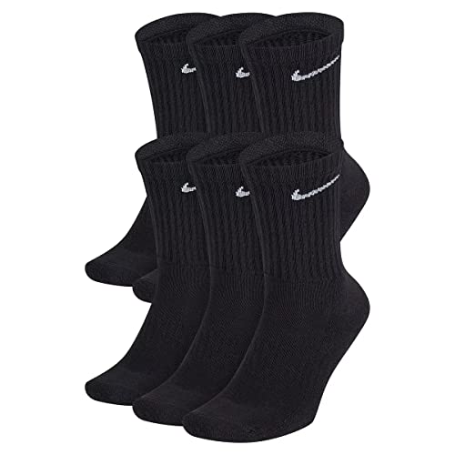 Nike Kids’ Performance Cushioned Crew Training Socks (6 Pair) (as1, alpha, s, regular, Black/White, Small)