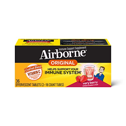 Airborne Elderberry + Zinc & Vitamin C Effervescent Tablets, Immune Support Supplement with Powerful Antioxidant Vitamins A C E, 20 Fizzy Drink Tablets