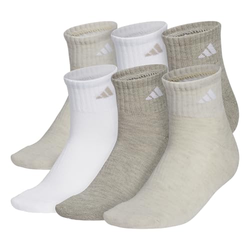 adidas Women’s Ankle Socks, Athletic Cushioned Quarter Fit, 6-Pack, Durable, Comfortable, Cooling, with Compression