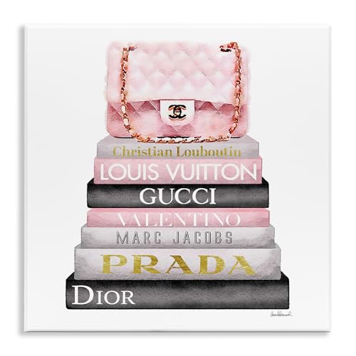 The Stupell Home Décor Collection Watercolor High Fashion Bookstack Padded Pink Bag Wall Art