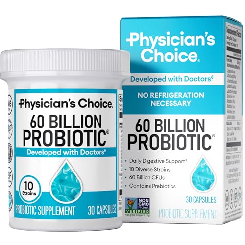 Physician’s CHOICE Probiotics 60 Billion CFU – 10 Diverse Strains + Organic Prebiotic – Digestive & Gut Health – Supports Occasional Constipation, Diarrhea, Gas & Bloating – Probiotics For Women & Men