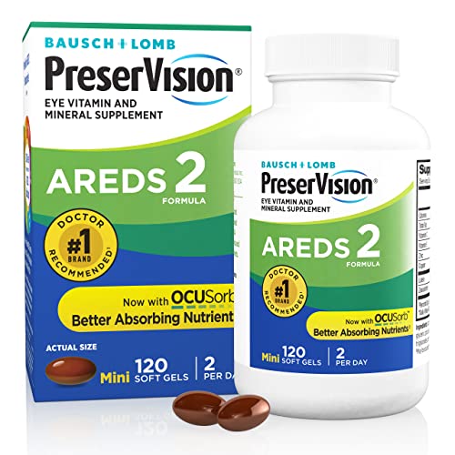 PreserVision AREDS 2 Eye Vitamins, Lutein and Zeaxanthin Supplement with Vitamin C, Vitamin E, Zinc, and Copper, 120 Softgels (Minigels)