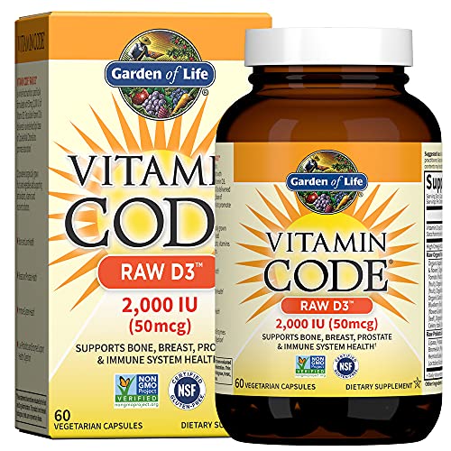 GARDEN OF LIFE Vitamin Code Raw D3 Bottle Supports Bone,Breast,Prostate And Immune Health 2000Iu Vegan Capsules