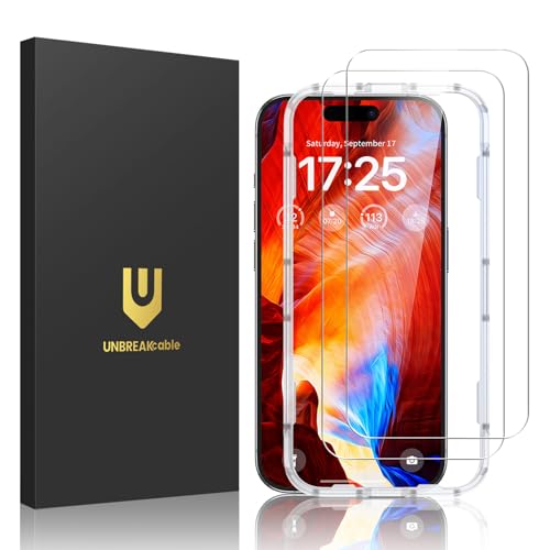 UNBREAKcable 2-Pack Screen Protector for iPhone 15 Plus, Double Shatterproof Tempered Glass [Easy Installation Frame] [9H Hardness] [99.99% HD Clear] [Case Friendly] for Apple iPhone 15 Plus 6.7 inch